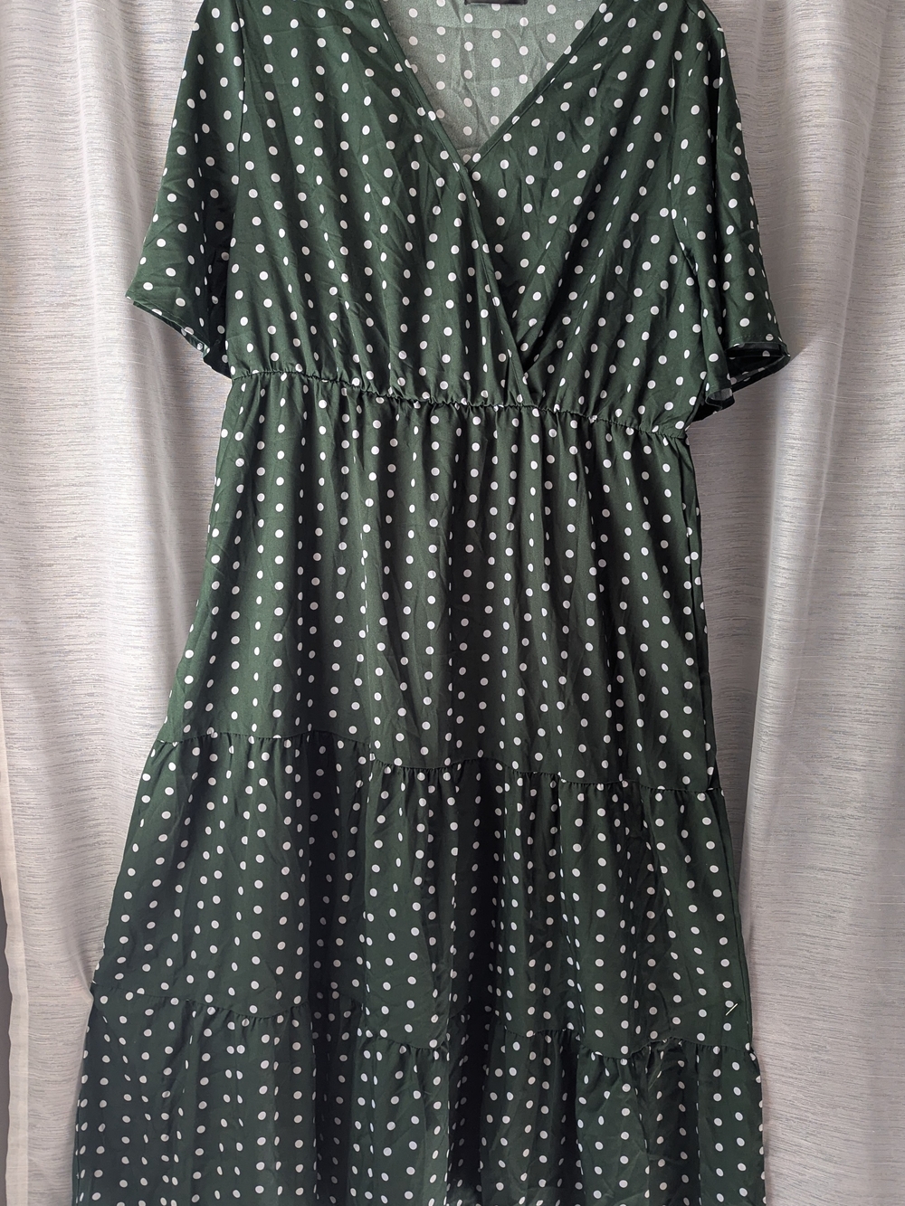 Polka Dot Tiered V-Neck Dress - Green